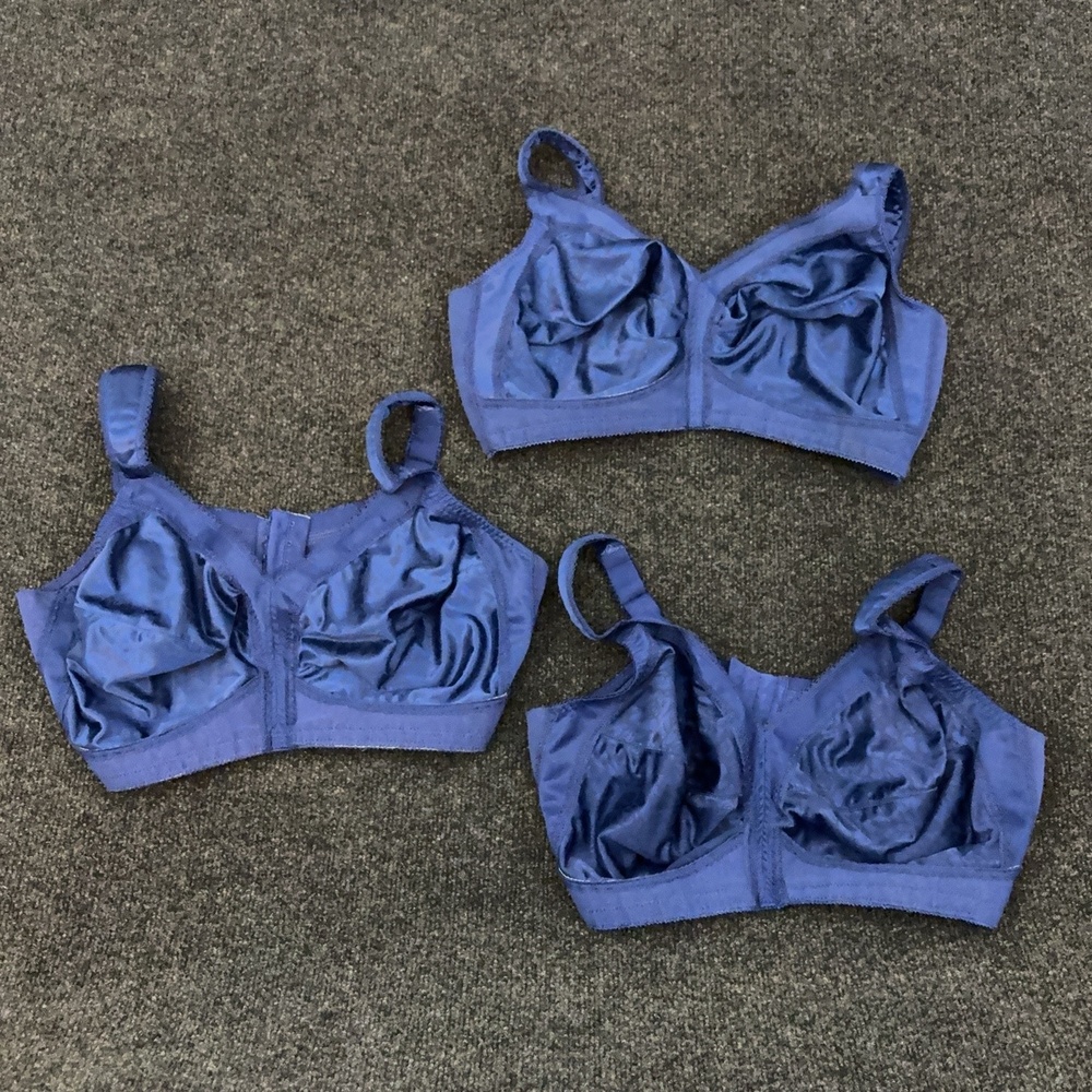 Playtex Bra Womens 40D Blue Floral Satin Wireless Full Coverage Minimizer 3 Pack